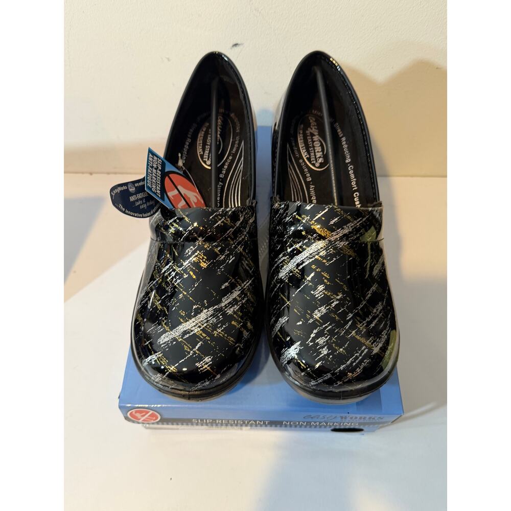 Easy Works by Easy Street Clogs Nurse Laurie Black Streak Women's 12 M new